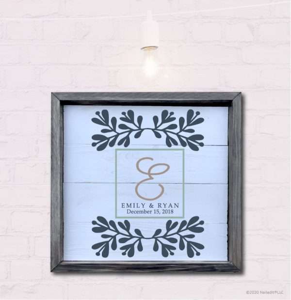 7021 Leaves w/ Monogram Bride & Groom
