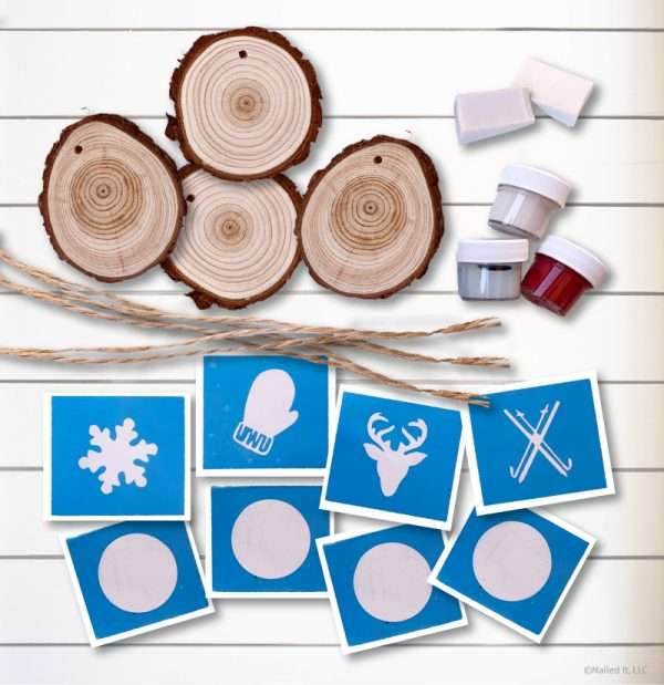 FR104- Set of 4 Wood Slice Ornaments